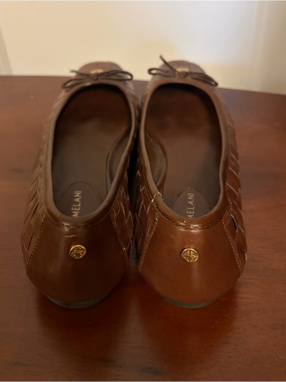 ANTONIO MELANI Brown Woven Leather Ballet Flats with Bow - Picture 5 of 6